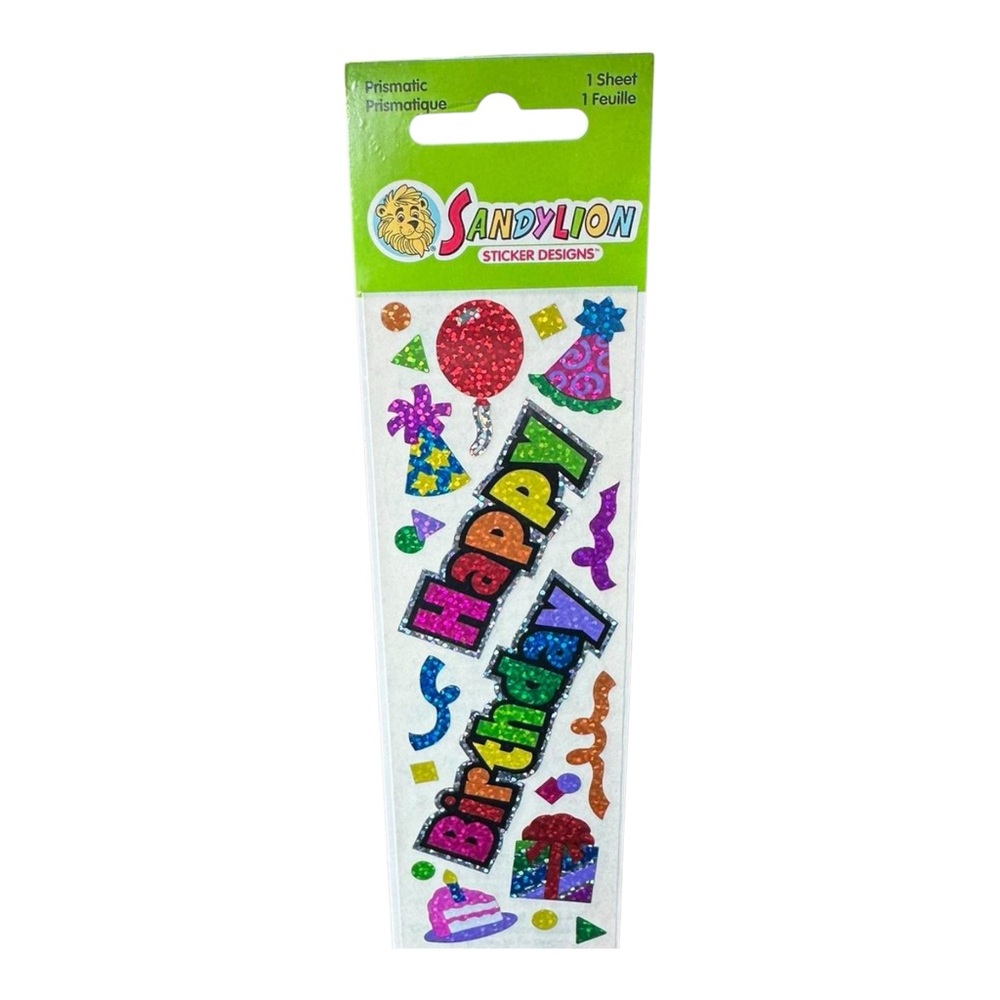 Vintage Sandylion Stickers Prismatic Happy Birthday balloons hats sealed